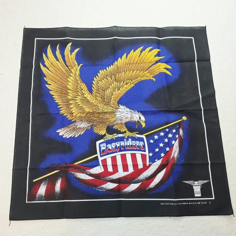 Vtg Official Easyriders Motorcycle Bandana Bald Eagle American Flag Black USA